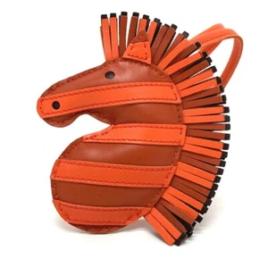 UNUSED HERMES zebra Gee Gee Savannah strap Bag Charm Anyo Miro Orange - Picture 1 of 10