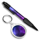 1 Ballpoint Pen & 1 Keyring set Blue Purple Galaxy Space Design #50327