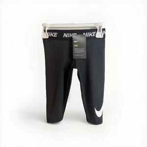 Nike Dri-Fit Leggings Girls Size 5 Black Short Stretch Pants New Whit Tags! - Picture 1 of 3