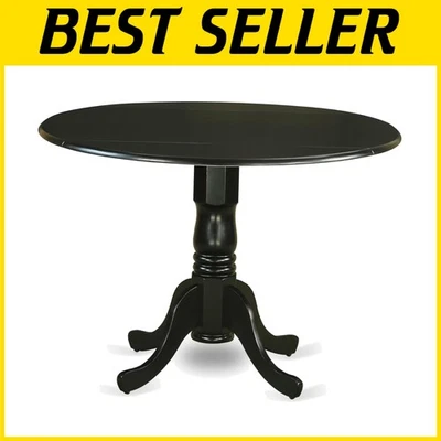 Stylish Black Round Kitchen Table, Drop Leaf, Pedestal Base - Image 1 of 4