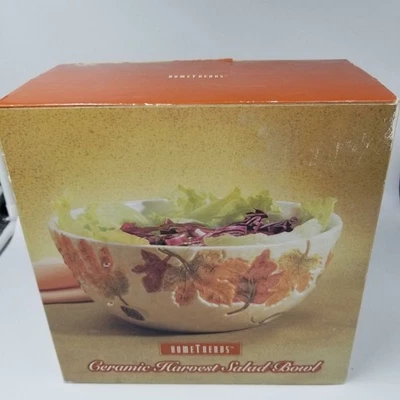 Tigela de salada vintage colheita cerâmica folhas brancas outono ação de graças nova - Imagem 1 de 4