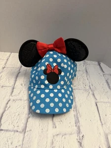 Disney Parks Minnie Mouse Polka Dot Ears & Red Bow Hat Baseball Cap Snapback EUC - Picture 1 of 7