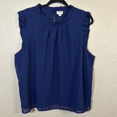 NUEVO CON ETIQUETAS J CREW Para Mujer ~ Clip Suizo Punto/Volantes ~ Blusa Cuello Alto ~2XL~ Azul Marino Trabajo Foto 1 de 4