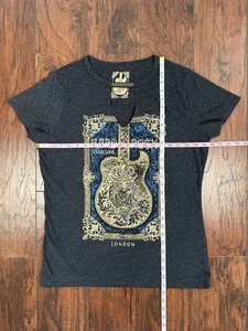 Damen Hard Rock Couture London anthrazitgrau Rundhals V-Ausschnitt T-Shirt Gitarre Eule XL - Bild 1 von 16