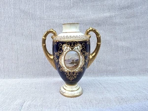 Coalport Cobalt Blue & Gold Vase, circa 1900, Painted Castle Sea Cliff Scene - Picture 1 of 9