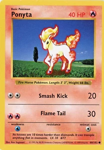 Carta Pokémon TCG Ponyta Shadowless Set Base #60/102 LP Gioco di Luce Spedizione Gratuita - Foto 1 di 2