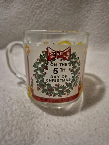 Vtg Twelve Days of Christmas Glass Mug Five Gold Rings 5th Day Of Christmas - Picture 1 of 8