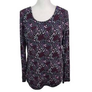 Talbots Navy Floral Long Sleeve T-Shirt Size Small