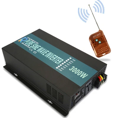 3000W Pure Sine Wave Inverter 12V 24V DC to 110/220V AC Power Car Remote Control - Image 1 of 4