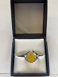 Men Ring STERLING SILVER 925 Natural Yellow AQEEQ Sharaf Al Shams Size 9. - Picture 1 of 3