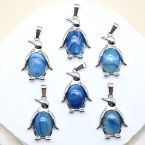 Colgantes de pingüino piedra ágata azul natural 10 piezas joyería chakra reiki curación - Imagen 1 de 3