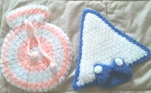 Crochet Motifs Decor Gift Handmade Assorted Shapes Lot Blue White Pink Craft - Picture 1 of 5