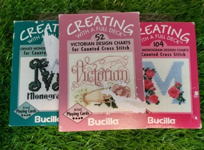 3x Bucilla Creating With A Full Deck PLAYING CARDS Counted Cross Stich Patterns - Image 1 of 4