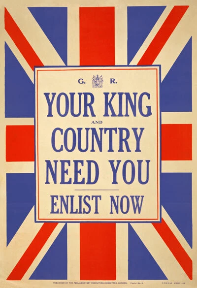 Vintage British War Poster Your King & Country Need You Enlist WWI War Print W80 - Image 1 of 1