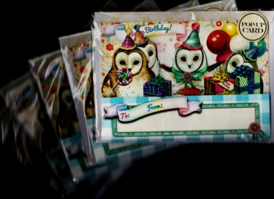5 Punch Studio "Owls" Pop-Up Birthday Cards in Original Cellophane Sleeves - Image 1 of 2