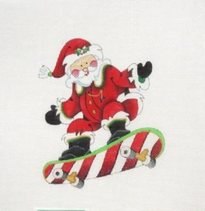 Strictly Christmas Skate Boarder Squatty Santa Handpainted Needlepoint Canvas - Picture 1 of 1