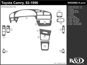 Toyota Camry 1992 1993 1994 1996 1996 kit de ajuste de tablero b - Imagen 1 de 1