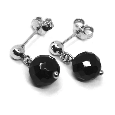 Pendientes Colgantes Oro Blanco 750 18K, Ónix Negro Redondo, Diámetro 8mm - Imagen 1 de 2