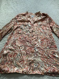 Chico's Women Paisley Long Sleeve Button-Up Shirt Multicolor Size 2 (US 12) - Picture 1 of 12
