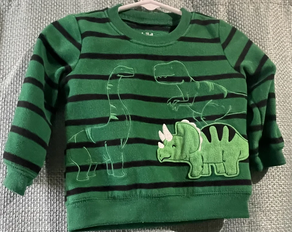  Niño Mino Camisa Rayas Verde y Azul con Dinosaurios 6-9 Meses  Foto 1 de 1