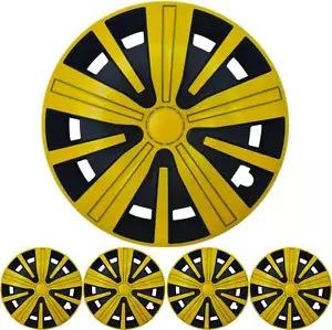 4x PREMIUM DESIGN Radkappen Radzierblenden "Spinel BIS" 15 ZOLL in Gelb Schwarz - Bild 1 von 2