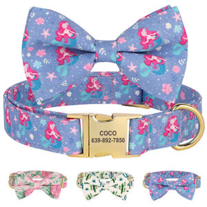 Floral Personalised Pet Dog Collar with Cute Bow Tie Custom Name / Number S M L