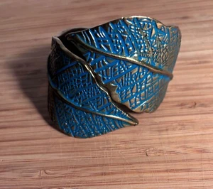 🎁 Vintage Blau Türkis Blatt Bohemian Manschette Scharnier Statement Kühn Armreif Armband - Bild 1 von 12