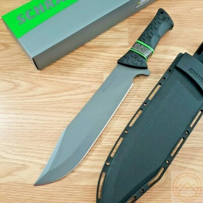 Schrade LeROY Fixed Knife 10.37" 8Cr13MoV Steel Full Blade Black TPR Handle - Image 1 of 4