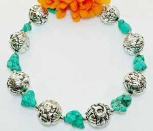 pompöse Halskette Kette  Struktur Perle silber Türkis Nuggets 318m - Bild 1 von 10