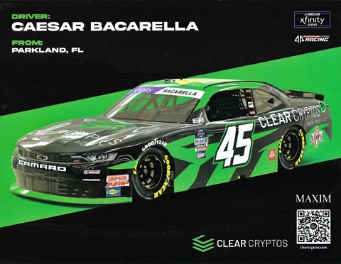 2023 CAESAR BACARELLA “CLEAR CRYPTOS” #45 NASCAR XFINITY SERIES POSTCARD Cover