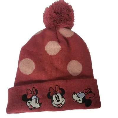 Disney Minnie Mouse Girls Winter Mauve Pom Pom 3 Minnie Mouse Appliqués Hat - Image 1 of 4