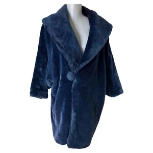 Long Run Faux Fur Blue Coat Jacket Long Sleeve Lined Womens Medium/Large RARE - Picture 1 of 10