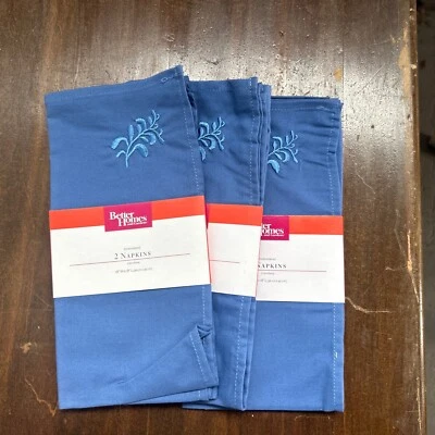 Better Homes and Gardens Cotton Lot (3) BLUE DENIM Napkin Sets 6 Total NEW READ - Image 1 of 2