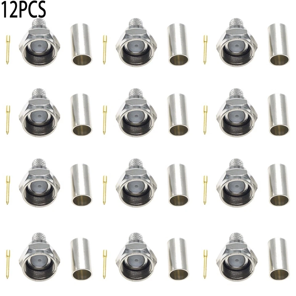 12Pcs F male Crimp RF Connector For LMR195 RG58 RG400 RG142 coaxial Cable 75ohm - Image 1 of 3