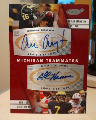2008 Adrian Arrington & Chad Henne SAGE #66 Dual Rookie Auto MICHIGAN WOLVERINES - Image 1 of 2