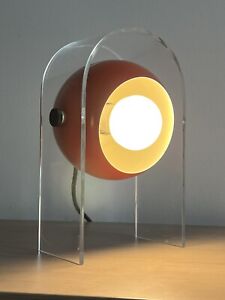 Orange 70er UFO Design Tischlampe Plexiglas Space Age Lampe "Augapfel" Leuchte