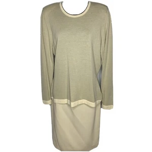 Jaeger Sweater Skirt set Womens12 beige knit pullover wool blend Britain - Picture 1 of 6
