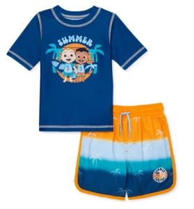 Traje de baño Cocomelon niño pequeño ~ Bañador pantalones cortos y camisa protectora contra erupciones 18M NUEVO - Imagen 1 de 4