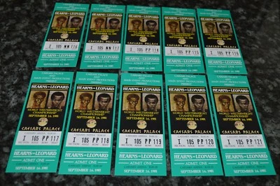 10 GREEN ORIGINAL 1981 HEARNS VS LEONARD CAESARS PALACE FIGHT TICKETS! MINT/RARE - Image 1 of 4