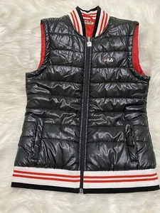 Mens FILA black quilted vest w/ red/white stripes Sz Sz - Picture 1 of 8