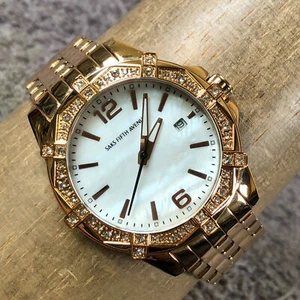 Vtg Saks Fifth Avenue Women 74172 Pave MOP Gold Tone Quartz Analog 28mm Watch 8" - Picture 1 of 13