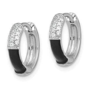 Orecchini a cerchio Huggies in argento sterling o oro su argento zirconi smalto nero - Foto 1 di 14
