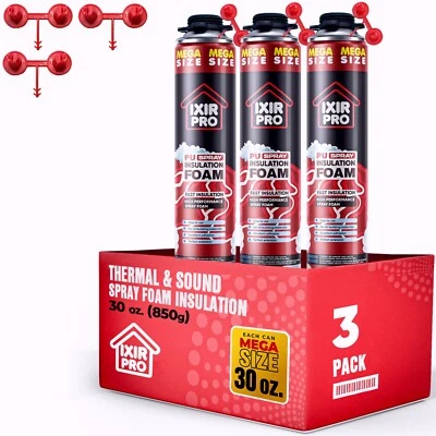 Mega Size Spray Foam Insulation Can (3x30 oz. / 850 g) Expanding Foam Sealant - Image 1 of 4