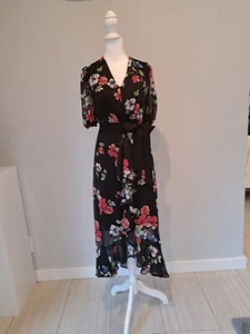 NWT DKNY Sz 12/L Timeless Elegance Ruffle Front & Hem Chiffon Belted Dress $229 - Picture 1 of 19