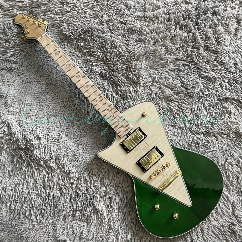 Left Handed Green Musician Electric Guitar HH Pickups Maple Fretboard Gold Parts - Image 1 of 4