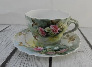 Vintage Limonges France Hand Painted signed "Mrs. Elgin 1904" Cup & Saucer - Picture 1 of 8
