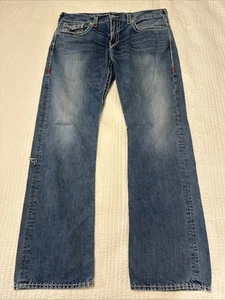 True Religion Jeans Men's Blue Denim Ricky Super T Thick Stitch Flap Y2K 38x32 - Picture 1 of 24