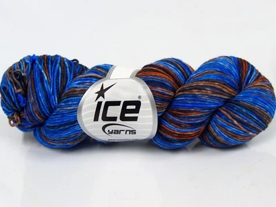 Blue Brown Black Hand Dyed Sock Merino Wool Yarn Ice #68863 Ice Yarns 100gr 360y - Image 1 of 4