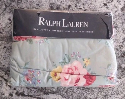 Ralph Lauren Cottage Lane Floral Green Full Flat Sheet Cotton Vintage  - Image 1 of 4