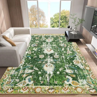 Boho 5x7 Area Rug Machine Washable for Living Room Bedroom Green Yellow Vinta... - Image 1 of 4